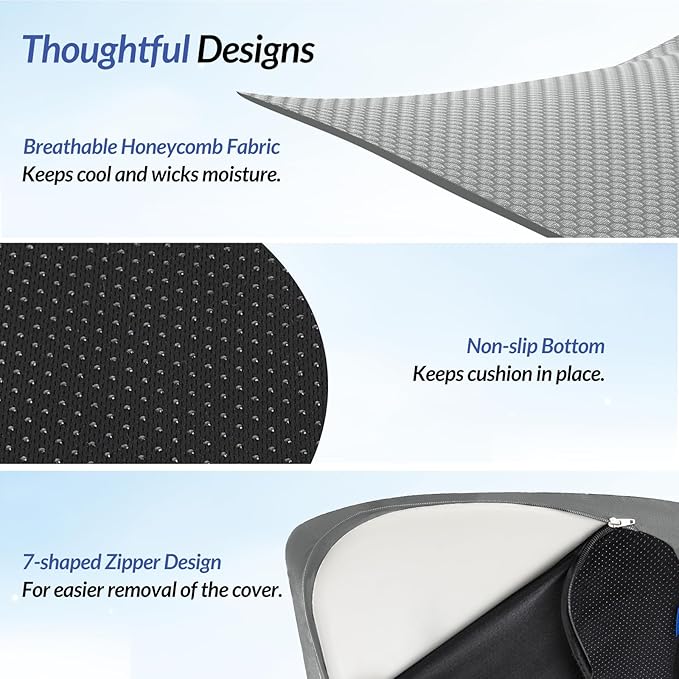 ZIKEE Pioneering Seat Cushion for Pressure Relief, Ergonomic Office Chair Cushion for Coccyx, Back & Lumbar Support, High-Density Memory Foam Car Seat Cushion with Anti-Slip Base