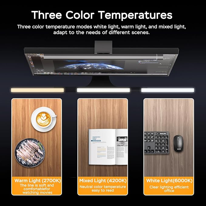 Monitor Light Bar，Computer Light Bar， Dimmable Screen USB Reading Lamps, Suitable for Flat-PanelDisplays of Different Sizes, USB Powered,No-Glare Eye Protection Home Office LED Work Light