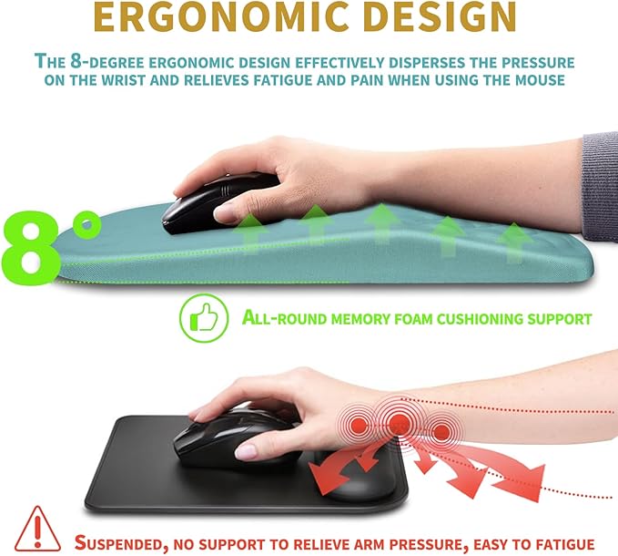 Hokafenle Ergonomic Mouse Pad Wrist Support with Massage Design, Wrist Rest Mousepad with Memory Foam&Non-Slip PU Base, Mouse Pads for Wireless Mouse & Desk (12x8 inch,Light Blue)