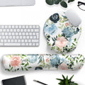Green Blue Pink Floral Mouse Pad Wrist Support Keyboard Wrist Rest Set, Ergonomic Mouse Pad with Non-Slip Pu Base for Computer Office Comfortable Mouse Wrist Rest Easy Typing Mouse Pad.