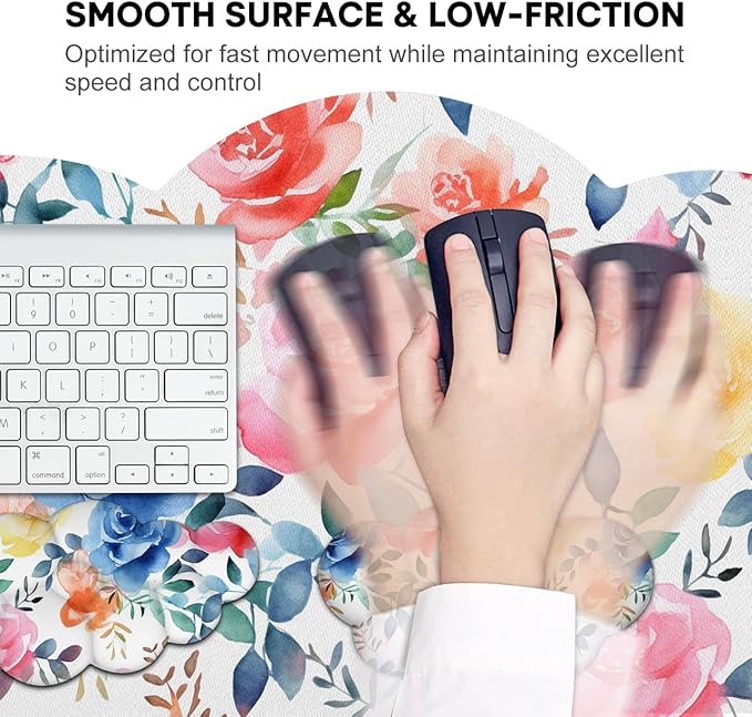 JIKIOU Large Cloud Mouse Pad Waterproof with Cloud Keyboard Wrist Pad and Cloud Mouse Wrist Pad Set, Ergonomic Computer Desk Wrist Support Mousepad for Keyboard and Mouse 35.4x15.7in Colored Rose