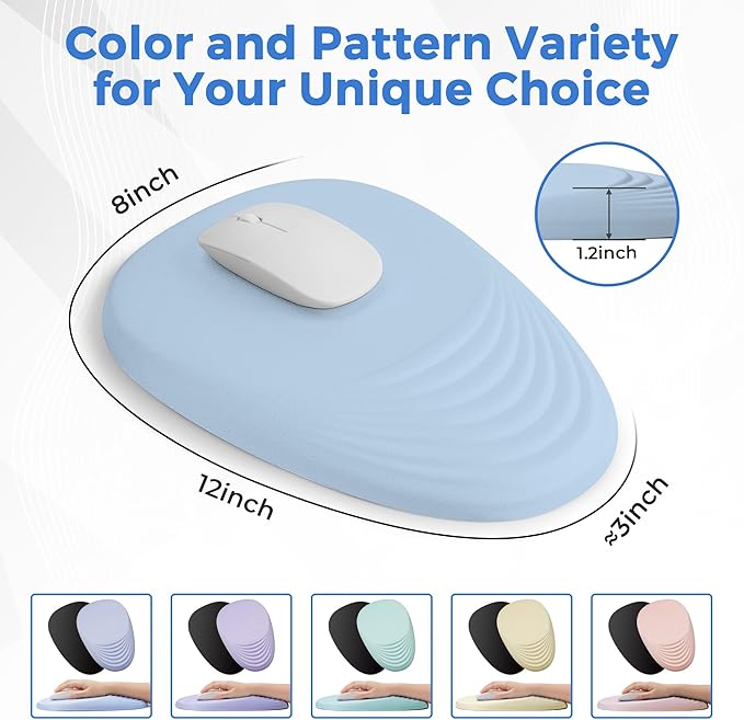 Ergonomic Mouse Pad with Wrist Support, Memory Foam Wrist Rest for Pain Relief & Carpal Tunnel, Non-Slip Base for Office, Computer, PC, Laptop (12x8x1.2inch, Light Blue)