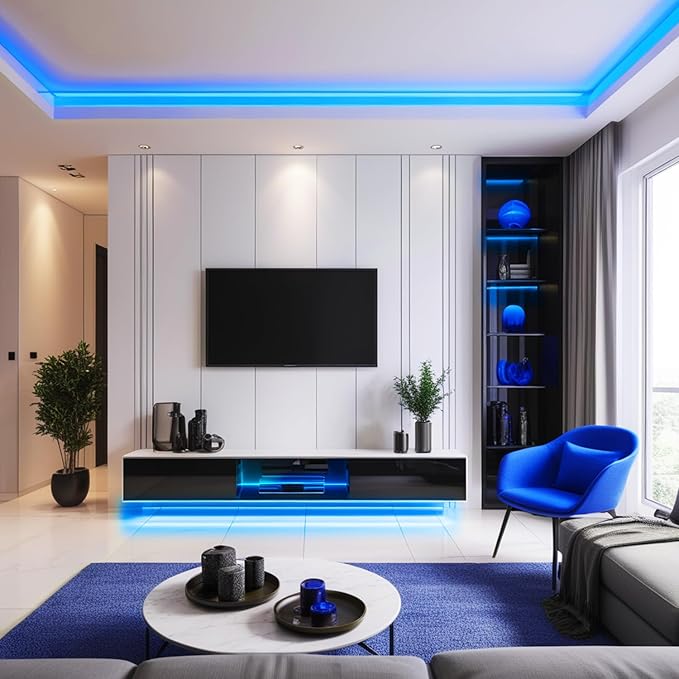 Blue COB LED Strip Light, 5M Cuttable Tape Lights with Power Plug, 1600 LEDs High Bright CRI93+ Flexible Dimmable Light Kit for Teen Boys Bedroom TV Backlight Gaming Room Monitor Kitchen Cabinet Decor