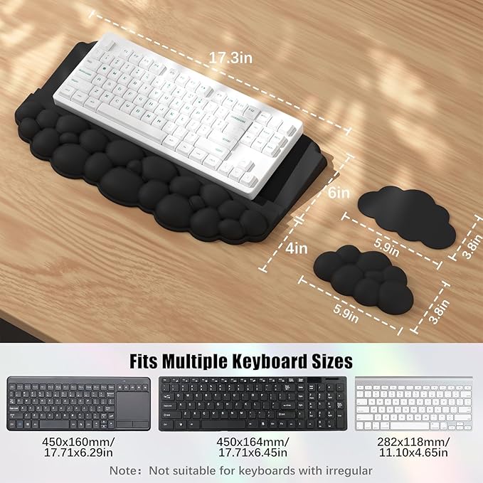 Ergonomic Wrist Rest for Keyboard and Mouse, Soft Memory Foam Cloud Keyboard Stand Pad with Wrist Rest Set with Non-Slip Silicone Base, Easy Typing, Comfort for Office, Work, Gaming Black