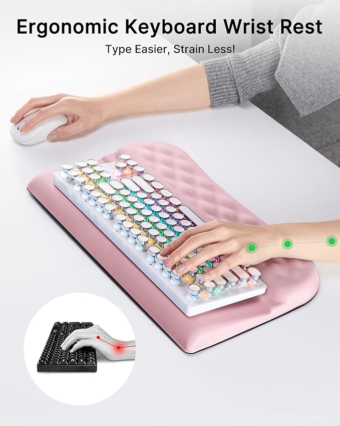 Keyboard Wrist Rest Stand for Desktop, 2 Angle Ergonomic Computer Keyboard Holder Stand, Key Board Riser with Wrist Support, Arm Rest for Office, Home, Desk(Pink)