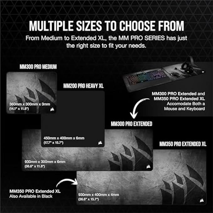 Corsair MM350 PRO Extended XL Premium Spill-Proof Cloth Gaming Mouse Pad – 36.6” Width x 15.7” Height Surface – Black/Gray