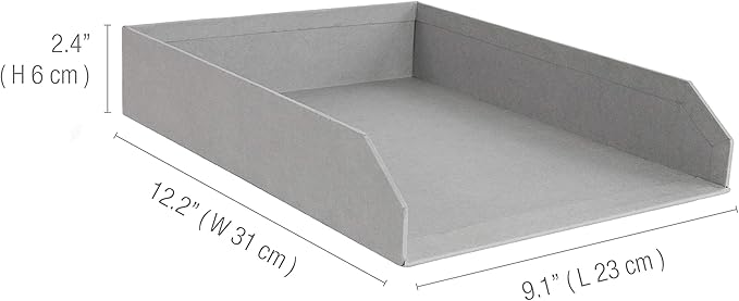 Bigso Hakan Letter Trays - Stackable Paper Tray Organizer with Stable Rubber Feet for A4 or Letter Size Documents - 9.1 in x 12.2 in x 2.4 in - Pack of 2 - Grey