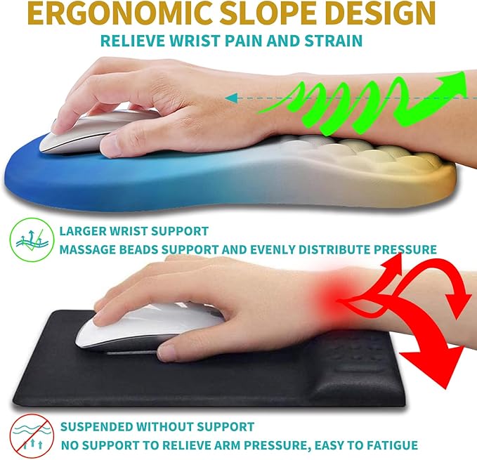 Hokafenle 2 in 1 Ergonomic Mouse Pad Wrist Support & Wrist Rest for Computer Keyboard Set, with Memory Gel Massage Bulge Design (2In1 Set, Morning Sky)