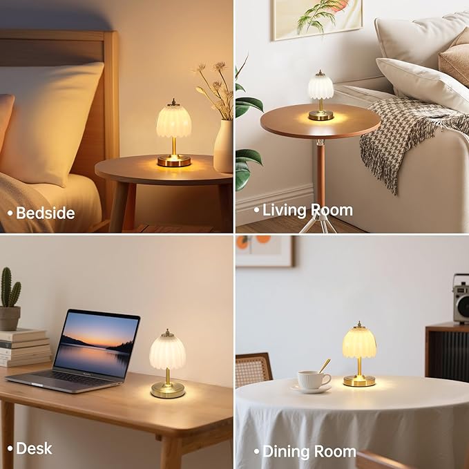 Tulip Small Table Lamp, 5200mAh Cordless Touch Control Mini Table Lamp with 3 Color Temps & Stepless Dimming, Perfect for Small Spaces Like Dressers, Bedsides, Bookshelves (White Tulip)