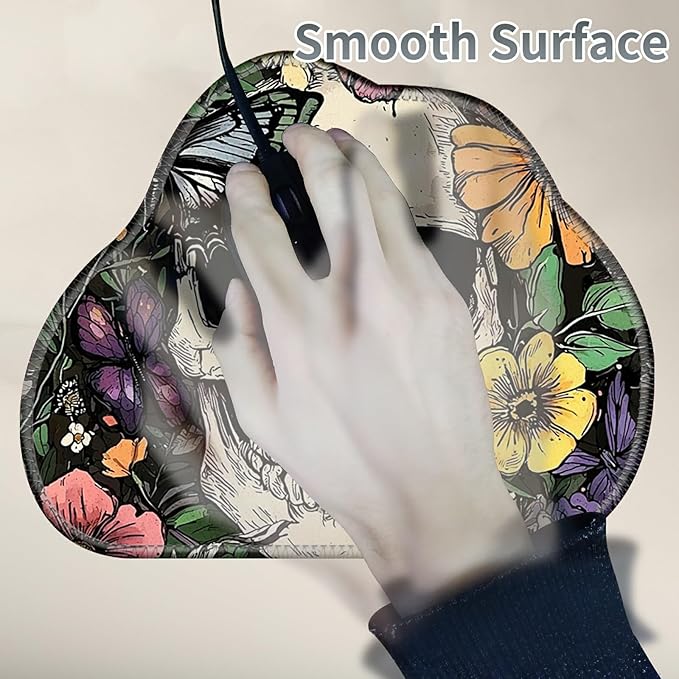 Cute Mouse Pad Plus 1 Coaster, Small Gaming Mouse Mat 11.8 x 9.45 inches, Travel Mouse Pads with Durable Stitched Edges Non-Slip Base, Sugar Skull Flowers Decor Mousepad for Office Home