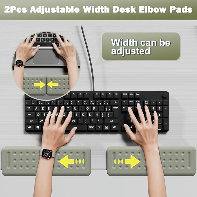 Leolee L-Shaped Desk Elbow Pads for Desk, Grey Memory Foam Arm Rest for Desk with Non-Slip Base, Ergonomic Desk Edge Cushion, Wrist Rest for Computer Keyboard, Typing, Office, Home (2 Piece)