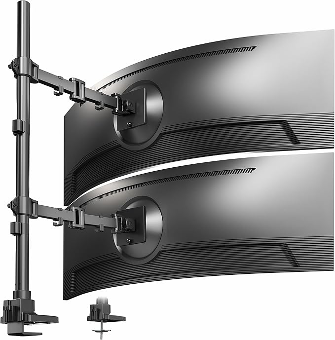 VIVO Dual Ultra-Wide Monitor Extra Tall Desk Mount for up to 49 inch Ultrawides, Clamp-on Adjustable Stand Holds 44 lbs per Screen, VESA up to 100x100mm, Black, STAND-V120T