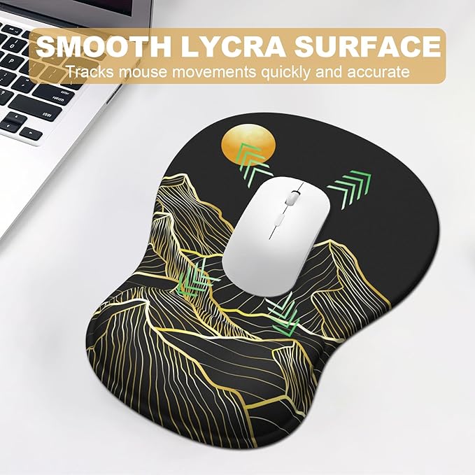 Ergonomic Mouse Pad with Wrist Rest and Keyboard Wrist Rest, Gel Mousepad and Wrist Rest for Computer Keyboard, Non-Slip PU Base, Black Mouse Pad with Wrist Support for Gaming, Mountain