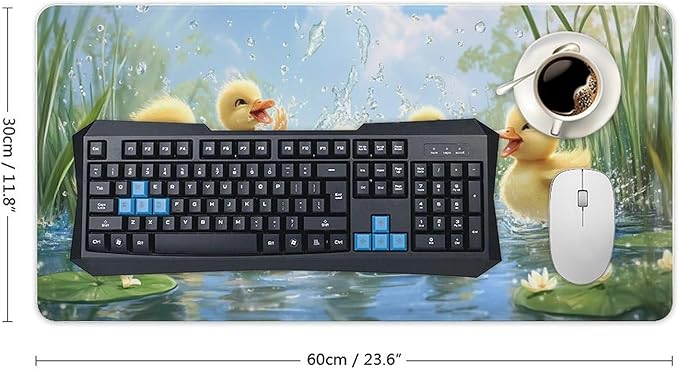 Large Ergonomic Gaming Mouse Pad Playful Ducklings in Pond - Cute Waterfowl Theme with Non-Slip Base Water-Resistant Surface and Stitched Edges 30x60cm