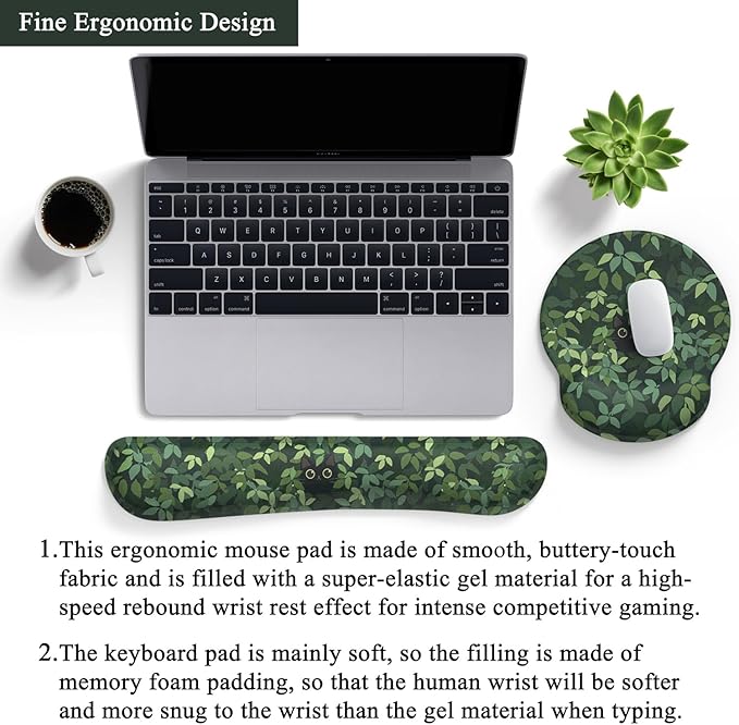 Cute Ergonomic Green Mouse Pad Cat Wrist Support,[ 20% Larger] Wrist Rest Gel Anime Kawaii 3D Green Office Plants Mouse Pads, Keyboards Silicon Wrist Pad, Game Work Study Home Office.
