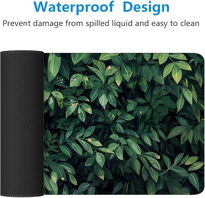 Cute Cat Desk Mat Gaming Mouse Pad Anime Kawaii Green Large Gaming Mouse Mat with Stitched Edges,Non-Slip Waterproof Rubber Base Mous Mat Office Computer Keyboard Laptop Home 31.5"x11.8"