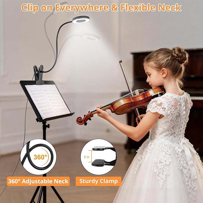 Desk Lamp Clip Light, 10 Dimmable Brightness 3 Light Modes Reading Light, Clamp Bedside Lamp for Painting, Craft, Study (Black)
