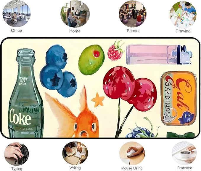 Cute Vibrant Deskpad, Patterned Collage Desktop Mouse Pad XXL, Beige Large Gaming Keyboard Pad,Funny Extra Large Desk Mat, Laptop pad, Home Office Desk Decor Aesthetic for Women 31.5"X15.7"