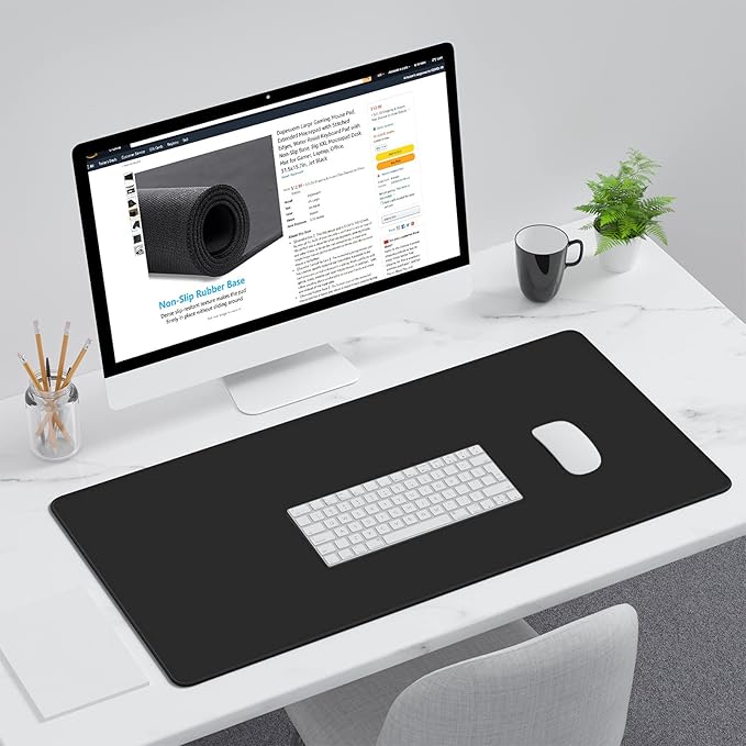 Dapesuom Large Gaming Mouse Pad, Extended Mouse Mat with Stitched Edges, Full Size Keyboard Pad with Non-Slip Base, Big XXL Computer Desk Mats for Gamer, Laptop, Office, 31.5 x 15.7in, Jet Black