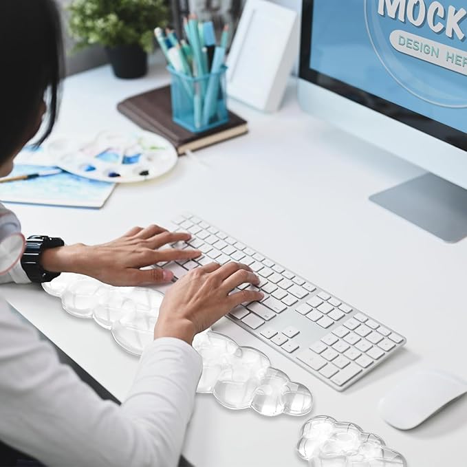 Gel Cloud Wrist Rest Keyboard, Cute Wrist Rest for Computer Keyboard, Ergonomic keyboard Wrist Rest and Soft Mouse Wrist Rest for Typing, Suitable for Office, Home, Computer, Gaming, Clear