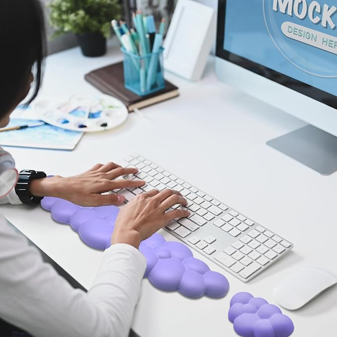 Ergonomic Keyboard Wrist Rest, Cloud Style, Purple, Memory Foam, PU Leather