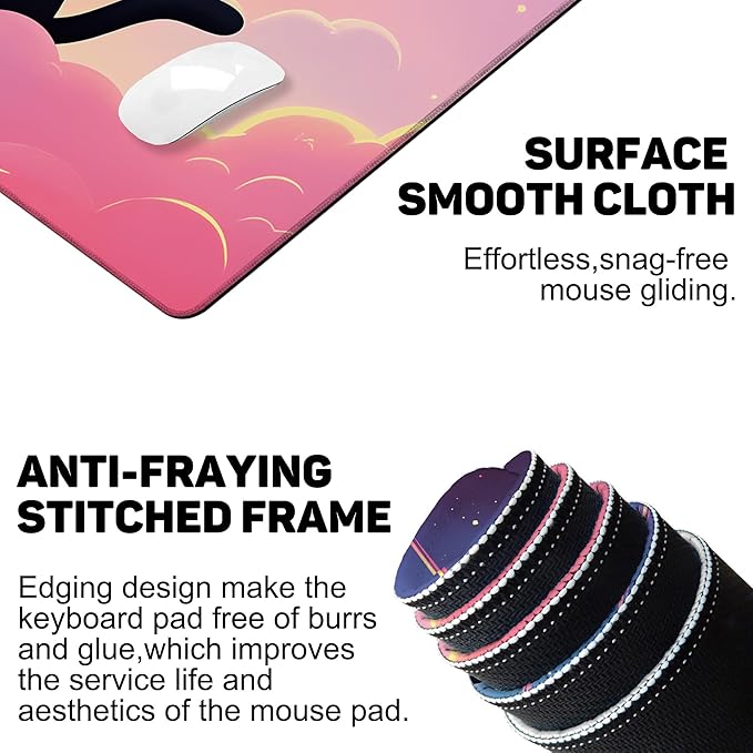 Large Mouse Pad 35.4x15.7 Inch Dreamy Cat Gaming Desk Mat with Non-Slip Rubber Base, Stitched Edges for Gaming,Office