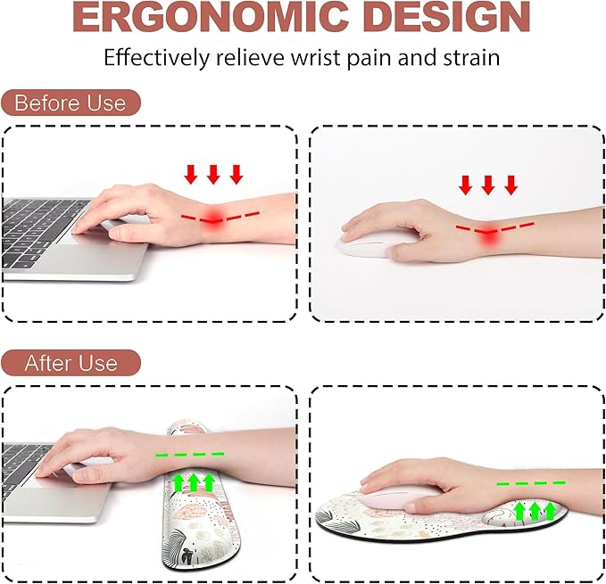 Ergonomic Mouse Pad with Wrist Rest and Keyboard Wrist Rest, Mousepad and Wrist Rest for Computer Keyboard, Non-Slip Rubber Base, Mouse Pad with Wrist Support for Gaming, Office, Cactus