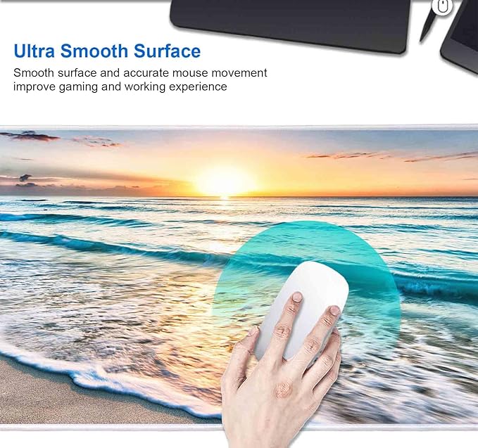 IMAYONDIA Large Mouse Pad, Non-Slip Rubber Base Mousepad with Stitched Edges, Keyboard Mouse Mat Desk Pad for Work, Game, Office, 31.5x11.8 Inch - Sunset or Sunrise Beach