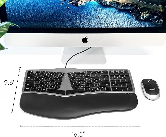 Macally Wired Ergonomic Keyboard for Mac - Compatible Backlit Apple Keyboard with Wrist Rest (Curved for Comfort) for MacBook Pro/Air, iMac, Mac mini