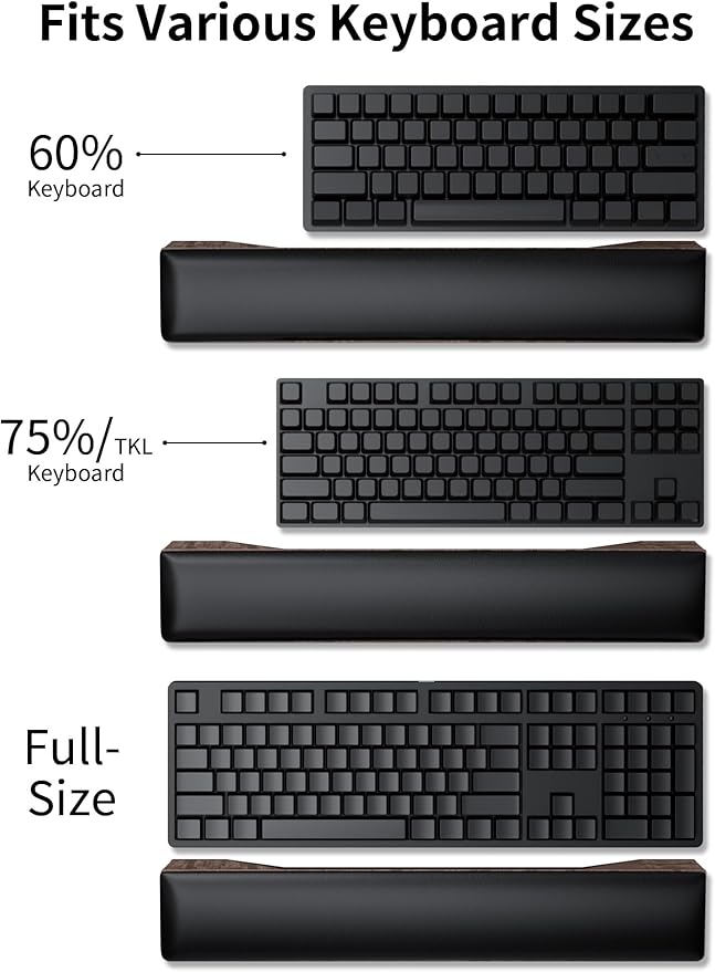 COLORCORAL Wrist Rest for Computer Keyboard Ergonomic Wrist Support with Memory Foam Walnut Wooden Wrist Pad with Anti-Slip Rubber Base for Typing Pain Relief Comfort for Office, Gaming