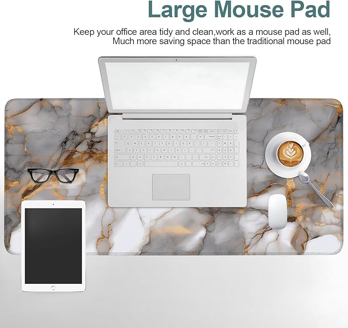 Marble Extended Gaming Mouse Pad 35.4x15.7Inch Large Desk Mat Anti-Slip Rubber Base & Durable Stitched Edges for Gamers Smooth Mouse Writing Surface for Desk Office/Home