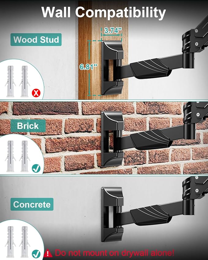MOUNT PRO Monitor Wall Mount for 17-43" Ultrawide Screens, Single Wall Mount Monitor Arm Holds up to 33.1 lbs, Full Motion Adjustable Wall Bracket with VESA Extension Kit, VESA Mount Max 200x200mm