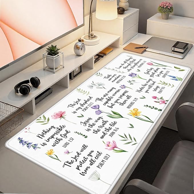 Christian Inspirational Floral Large Mouse Pad 31.5x15.7inch, Religious Bible Verse Large Extended Computer Desk Mat Mousepad for Keyboard and Mouse, Christian Desk Accessories