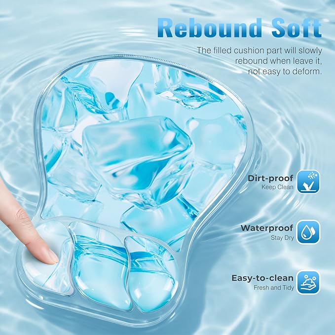 Ospelelf Mouse Pad with Wrist Rest Set Gel Ergonomic Keyboard Wrist Support Anti-Slip Rubber Bottom Office Women Desk Accessories for Computer, Laptop and Gaming, Ice Blue