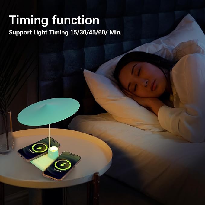 BUDI Multifunctional Table Lamp with Wireless Charger, 3 in 1 Charging Station Desk Lamp Touchable for Nightstand for Bedroom, Living Room, Home (Blue)
