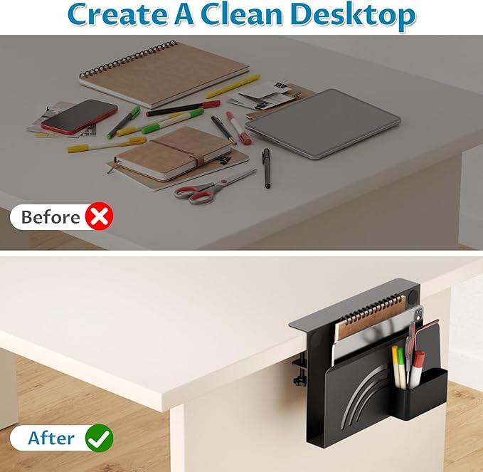 Onemake Rainbow Desk Side Storage, No Drill Laptop Holder, Clamp on Desks Shelf with Magnetic Pen Holder, Hanging Desk Organizer for Home Office, Fits Flat Edge Tables 0.4" to 2.3"