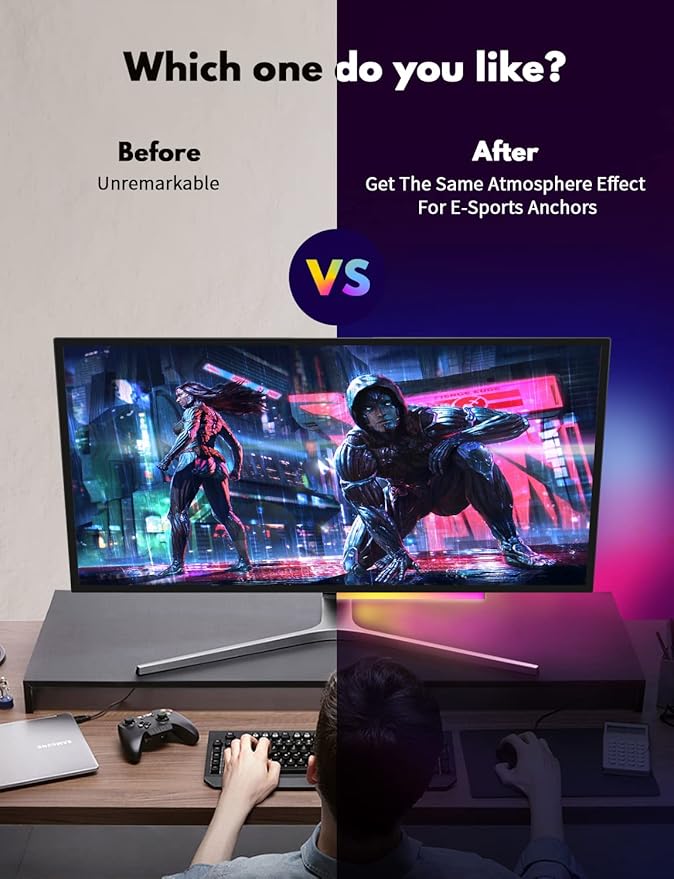 JUSJUBR 3pcs Under Monitor Light Bar, 12inch Gaming Lights for Gaming Setup, RGB Light Bar for Room/Monitor/PC, RGB Desk Light, LED Lights for Desk Gaming, USB Light Bar, Color Change LED Bar Lights