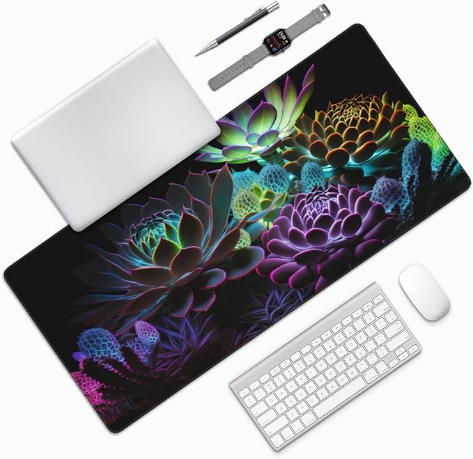 Gaming Mouse Pad,Large Mouse Pads for Desk,Non-Slip Rubber Base Extended Mousepad,XXL Keyboard Mouse Mat,Computer Keyboard Desk Pad with Stitched Edges,35.4x15.8inch,Succulent Plants