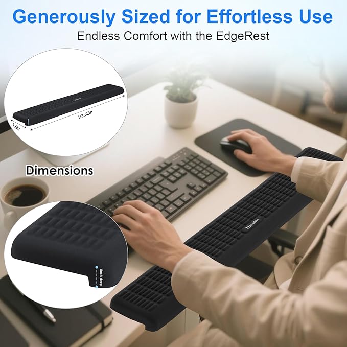 UnivoColors PostureUp L-Shaped Desk Long Wrist Rest Elbow, Non-Slip, Memory Foam, Desk Edge Support, Ergonomic Design for Long-Hour Work (23.6 * 3.9 inch One-Piece Design,Navy)
