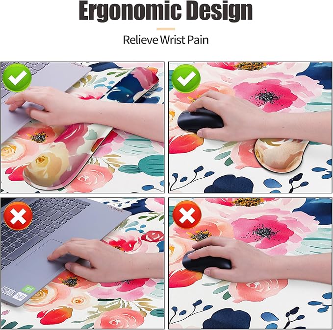 Bloss Flower Desk Mat + Wrist Rest, Leather Desk Pad+Foam Rest, Desk Matt for Desktop, Waterproof Desk Pad Mat for Office/Home/Decor, Gift for Women(31.5 x 15.7 Inches)