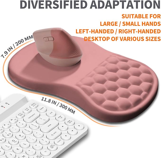 Ergonomic Joint Wrist Support Mouse Pad with Memory Foam Cushion Massage Bump, Carpal Tunnel Mousepad Slope Design for Wrist Rest, 11.8x7.9 in, Pink