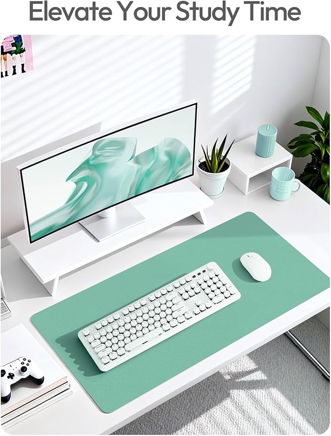 YSAGi Leather Desk Protector, Office Mat, Large Mouse Mat, Non-Slip PU Leather Blotter, Laptop Desk Pad, Waterproof Writing Pad for Office and Home (Green-Blue, 23.6" x 13.8")