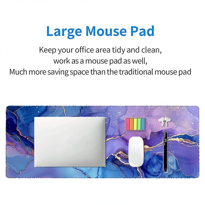 Purple Marble Gaming Mouse Pad Blue Gold Marbling Mousepad XL Large Gaming Mouse Pad Laptop Keyboard Mat Desk Pad 31.5"x11.8" Office Home Decor for Women Girl