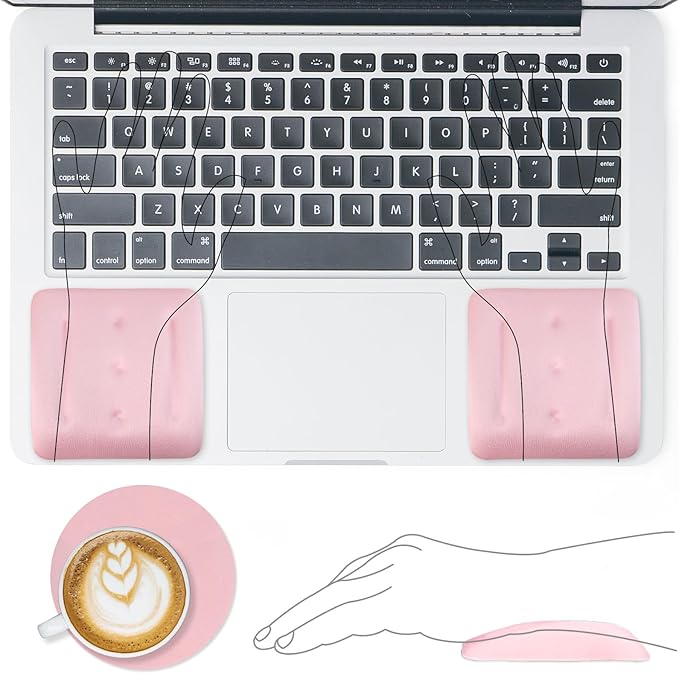 VAGAU Wrist Rests for Laptop, Wrist Support for Keyboard and Mouse, Ergonomic Memory Foam Wrist Pads for Laptop, Office, Computer, Comfortable Typing Support (Pink)