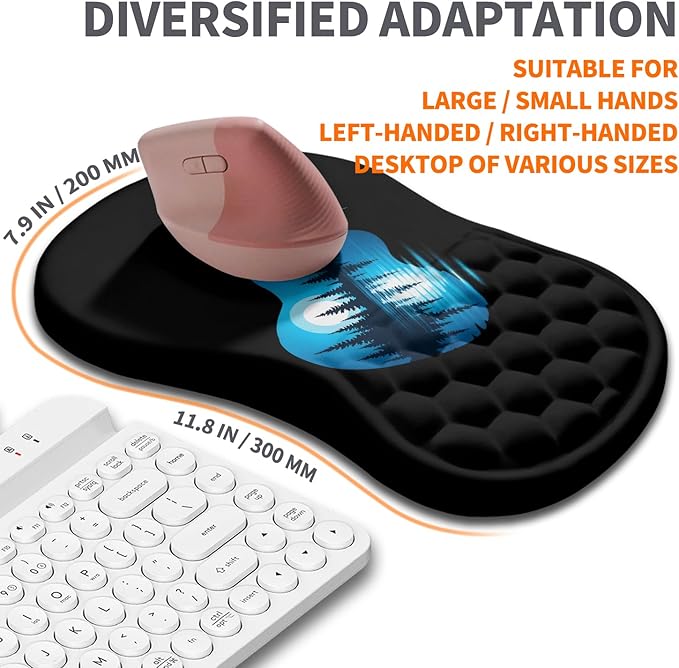Ergonomic Joint Wrist Support Mouse Pad with Memory Foam Cushion Massage Bump, Carpal Tunnel Wrist Support Mousepad Slope Design for Wrist Rest, 11.8x7.9 in, Guitar