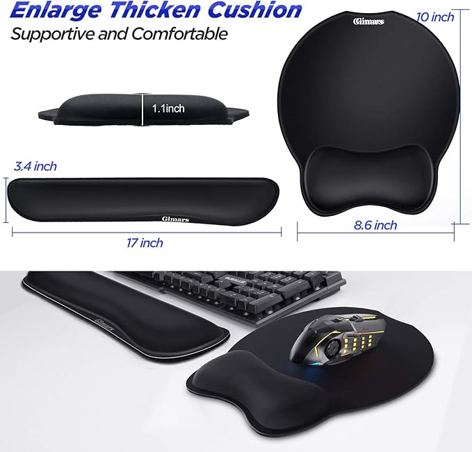 Gimars Upgrade Enlarge Superfine Fibre Soft Smooth Gel Ergonomic Mouse Pad Wrist Support and Keyboard Wrist Rest for Computer, Laptop, Mac, Gaming and Office, Durable, Comfortable