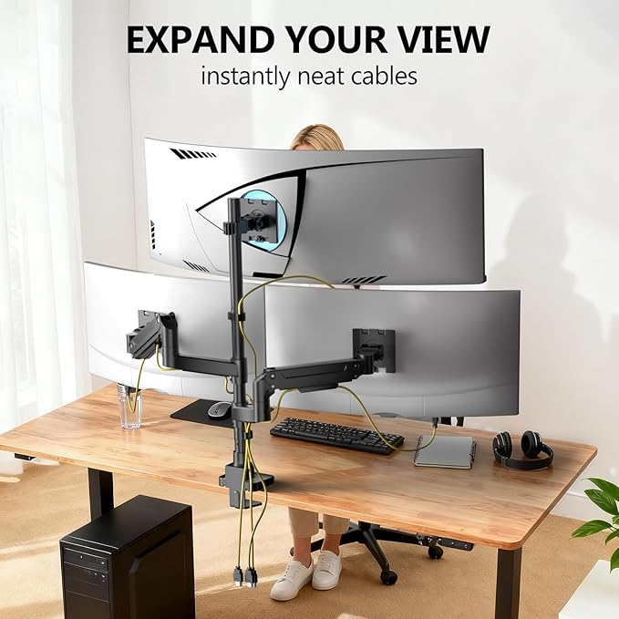 WALI Triple Monitor Mount - Extra Tall 3 Monitor Desk Mount for 13-49 Inch Ultrawide Screens, Up to 44 lbs, Fully Adjustable Heavy Duty Gas Springs, VESA 75/100 mm (GSDM003-P), Black