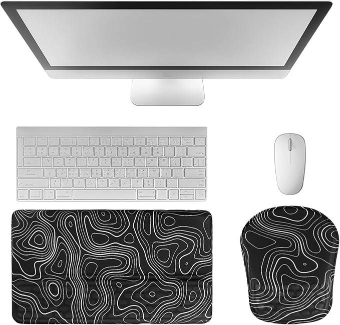 Keyboard Wrist Rest -Ergonomic Mouse Pad- with Carpal Tunnel Massage Bumps and Full Memory Gel Design - Ideal Frequent Computer (Line)