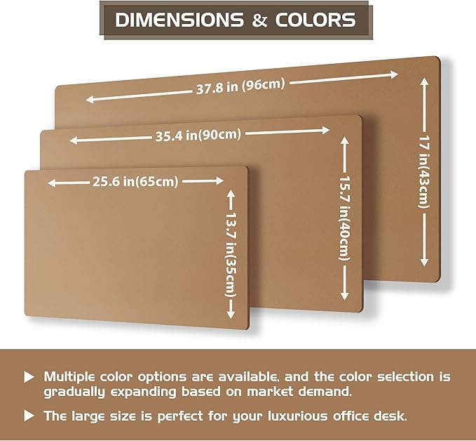 Aothia Dual-Sided Desk Mat - Leather & Cork Desk Protector, Large Mouse Pad & Writing Pad for Office/Home, Waterproof, Apricot (35.4" x 15.7")