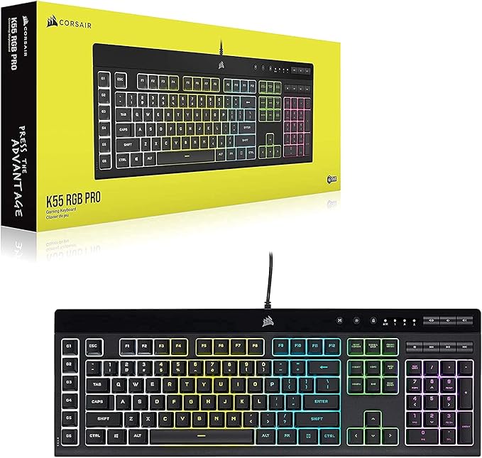 Corsair K55 RGB PRO Membrane Wired Gaming Keyboard – QWERTY US Layout, IP42 Dust and Spill-Resistant – 6 Macro Keys with Elgato Integration – iCUE Compatible – PC, Mac, Xbox – Black